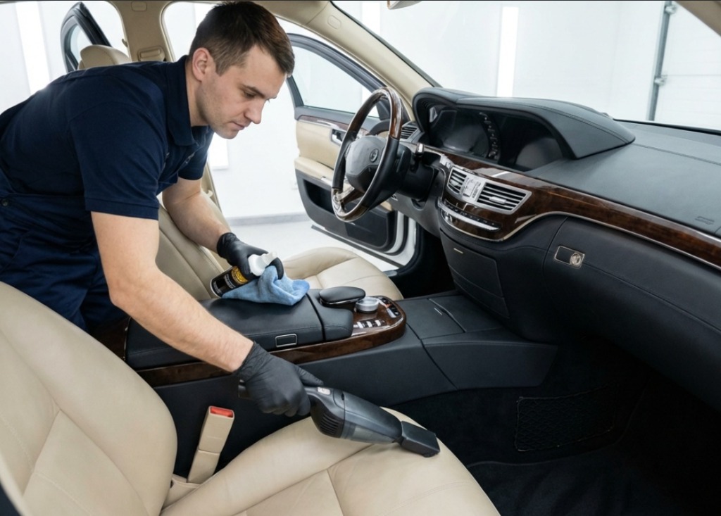 Aspirado interior completo de auto a domicilio Santiago - silicona en plásticos profesional